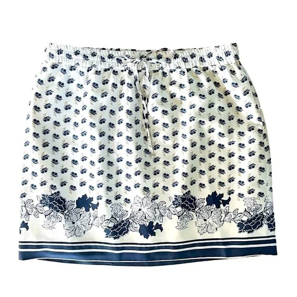 Ann Taylor Factory White and Blue Floral Tie Waist Skirt, L - Picture 1 of 7